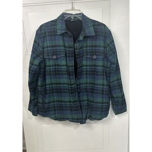 Women's Eddie Bauer L Multicolored Plaid Flannel Shacket Fleece Lined‎ Pockets!!